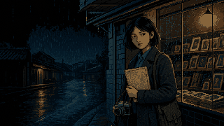 调查员林真站在雨夜照相馆门前