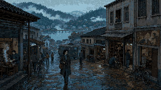 雨后石桥镇的清晨街市，林真穿过人群